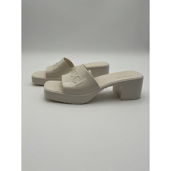 Gucci Rubber Logo Mystic White Rubber Platform Slide Sandal Size 7 - Picture 2 of 6